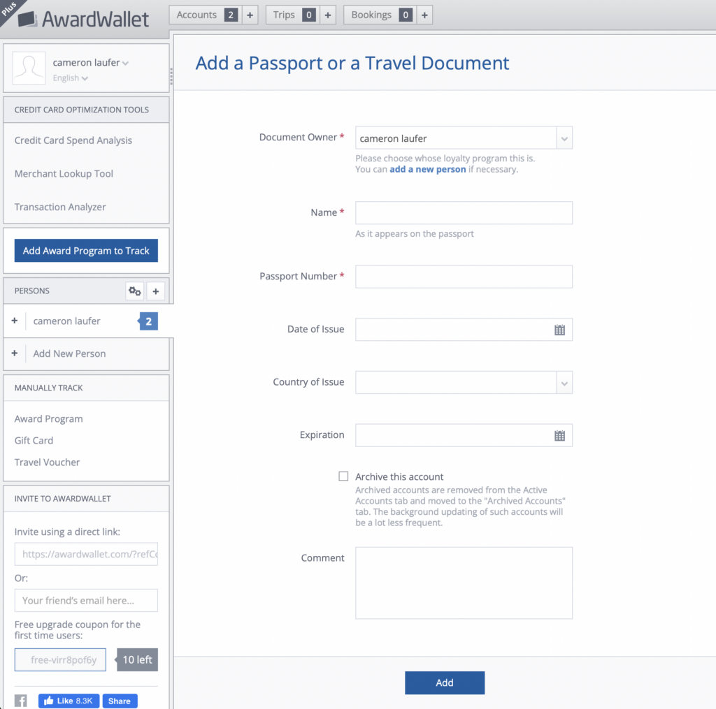 Passport or Travel Document information